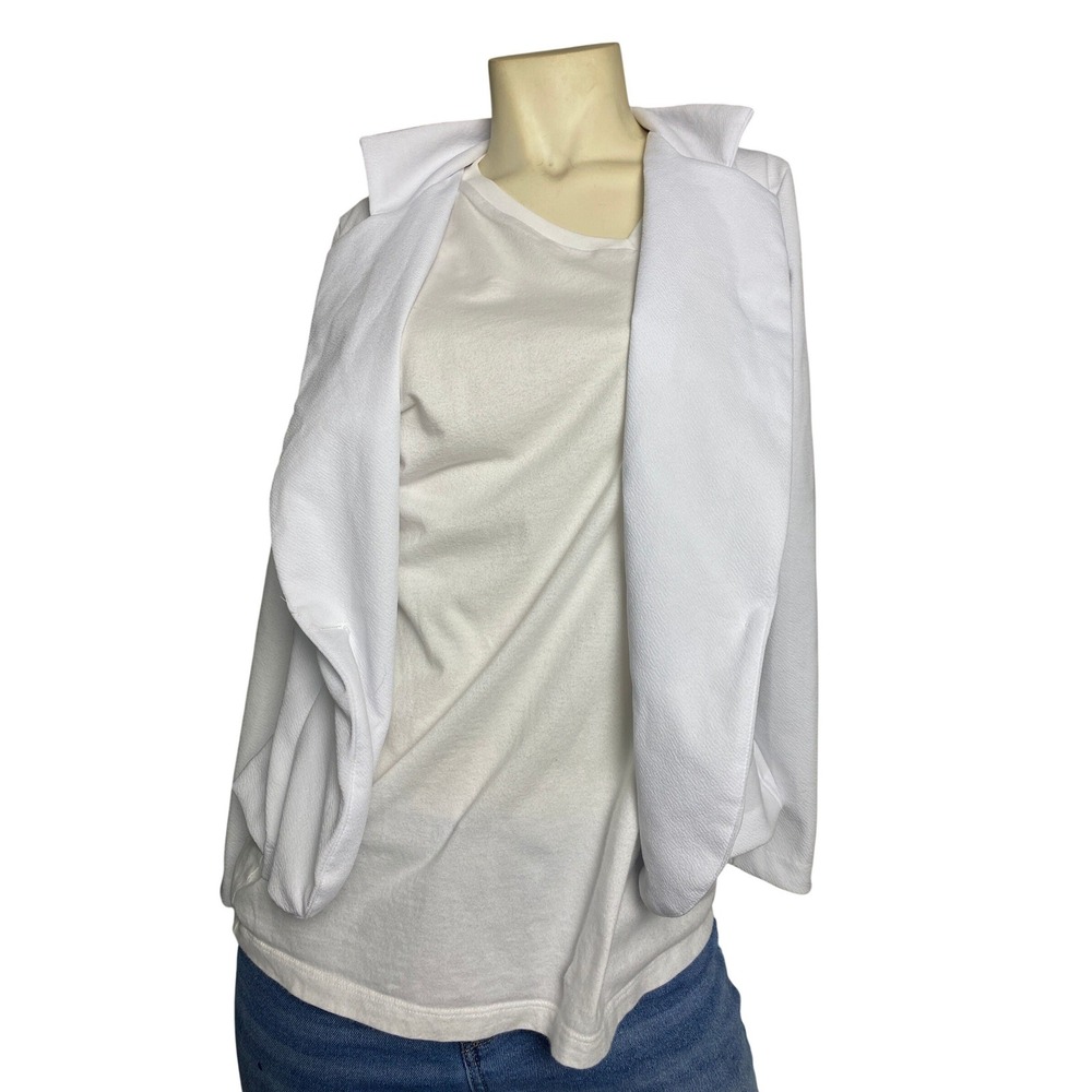 Ashley Blue White Open Front Crepe Blazer Womens Small Lightweight Jacket NWT